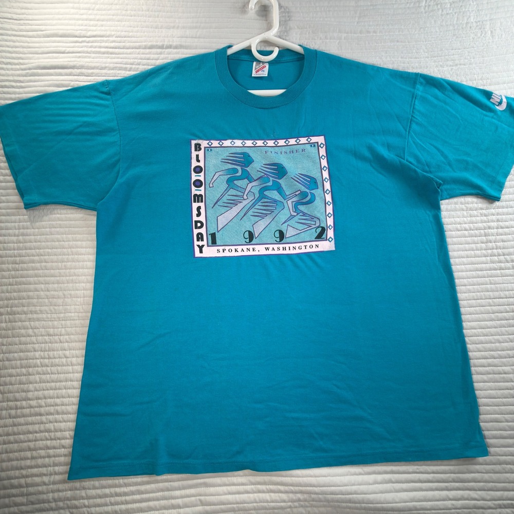 Jerzees T-Shirt Mens XXL Teal 1992 Bloomsday Spokane Nike Sleeve Graphic Tee